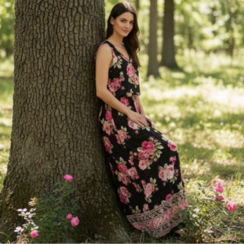 THREE PINK HEARTS Floral Maxi Dress Size 2X - Picture 2 of 13
